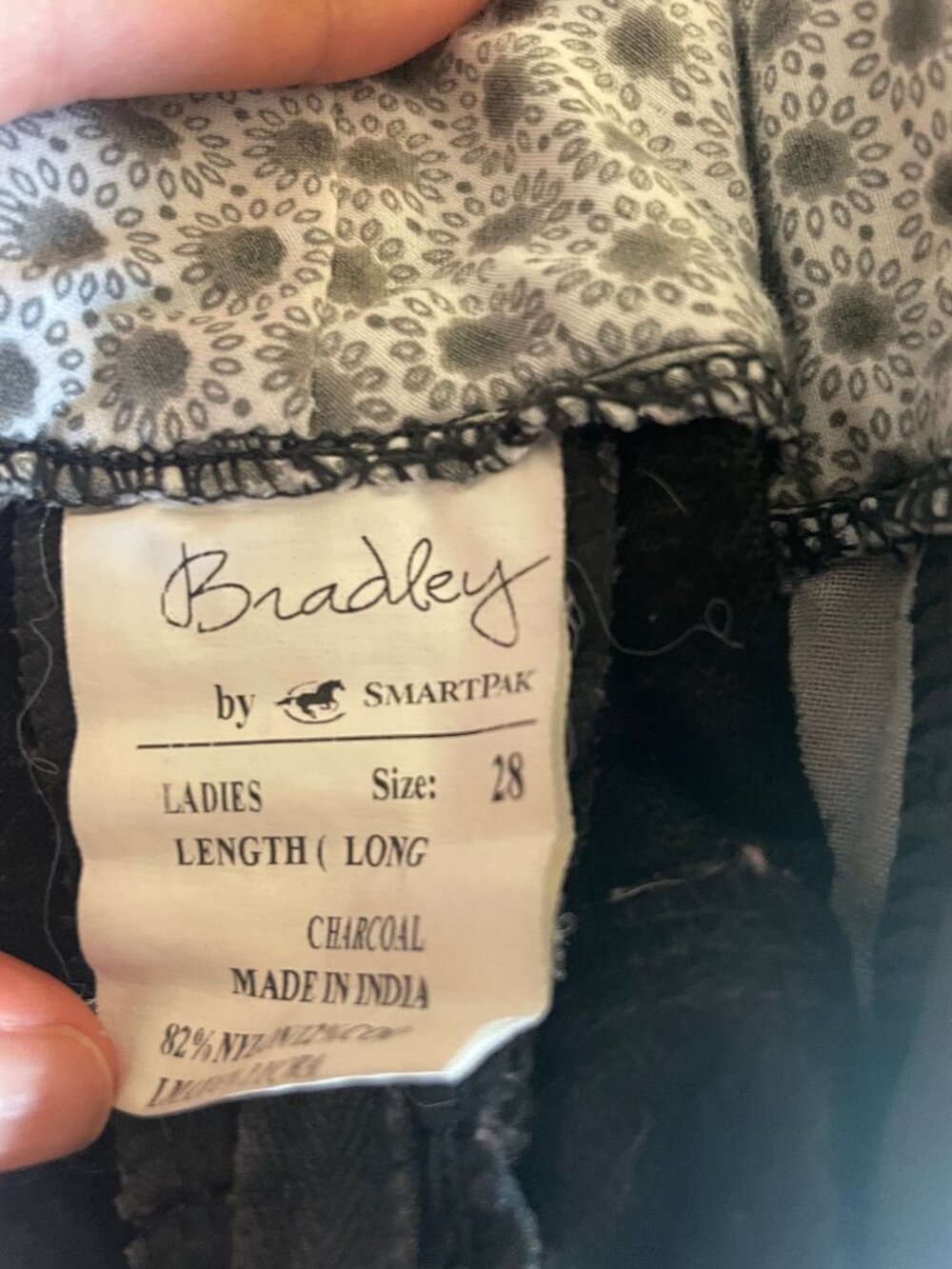 SmartPak dark gray Bradley women's knee patch breeches size 28 long